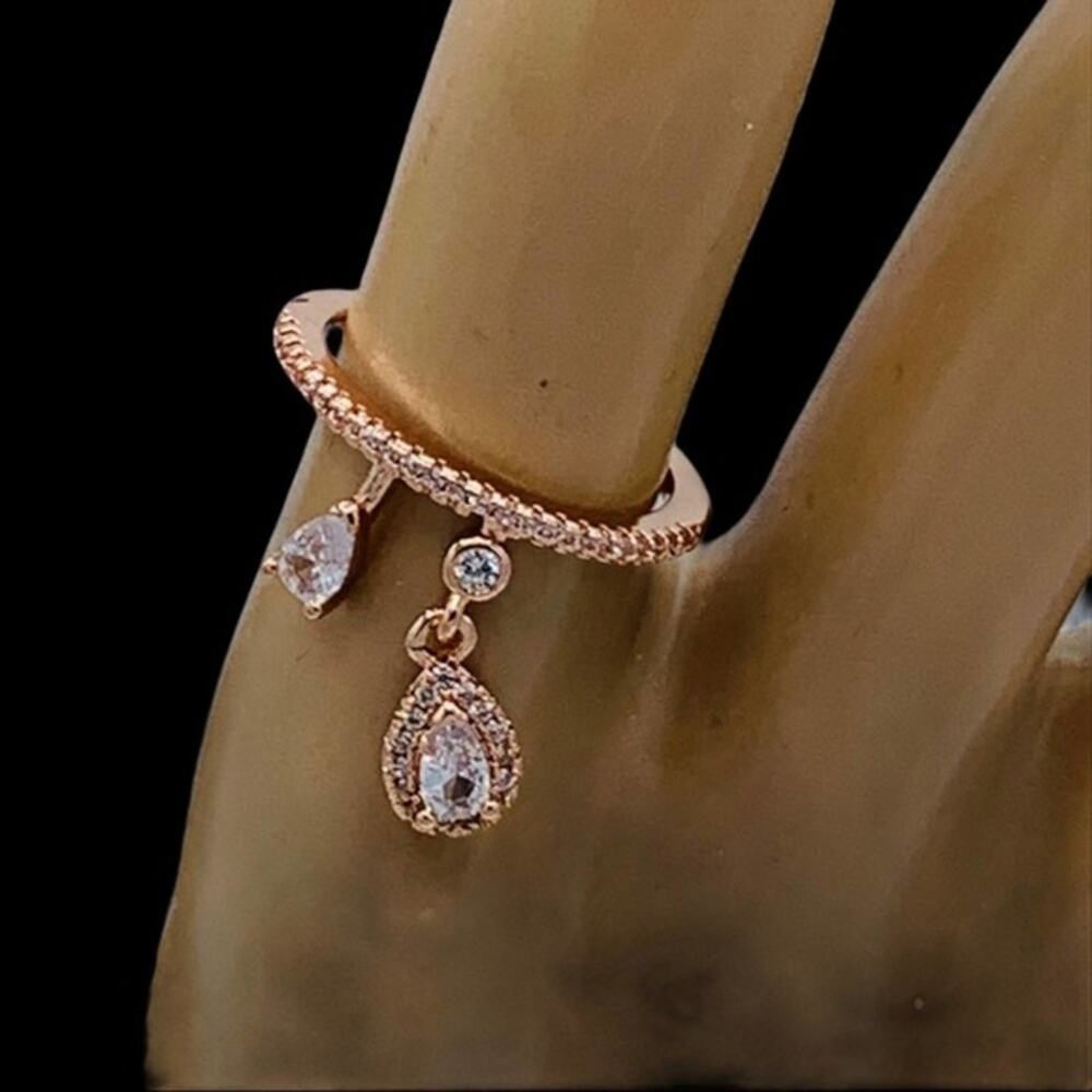 Plated  Cubic‎ zirconia drop ring band New ring rose gold